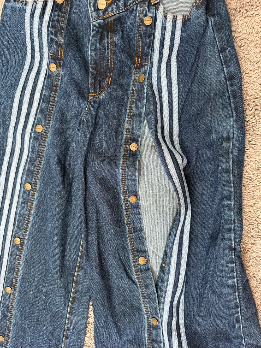Beyoncé ivy park x adidas Wide Leg Dark Blue Jeans with Light Blue Stripe Detail - Picture 3 of 6